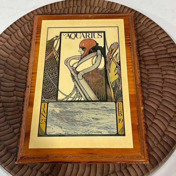 VTG Aquarius Plaque Wall Wood Pier 1 Astrology Boho Hippie Witchy Home Decor ‘69